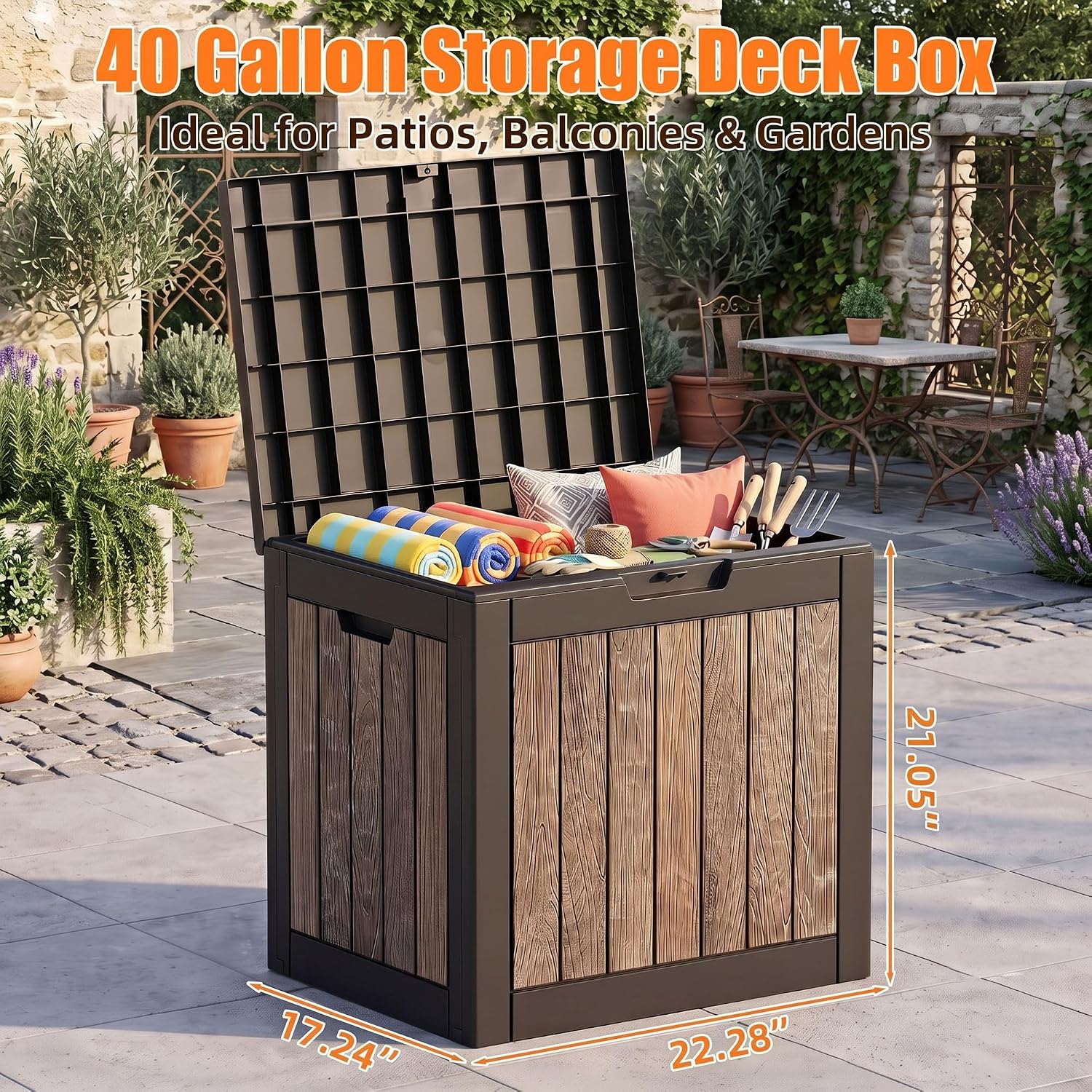 Detalle de MAIUSCOLI 3256 40-Gallon Resin Deck Box, Lockable Waterproof Outdoor Storage