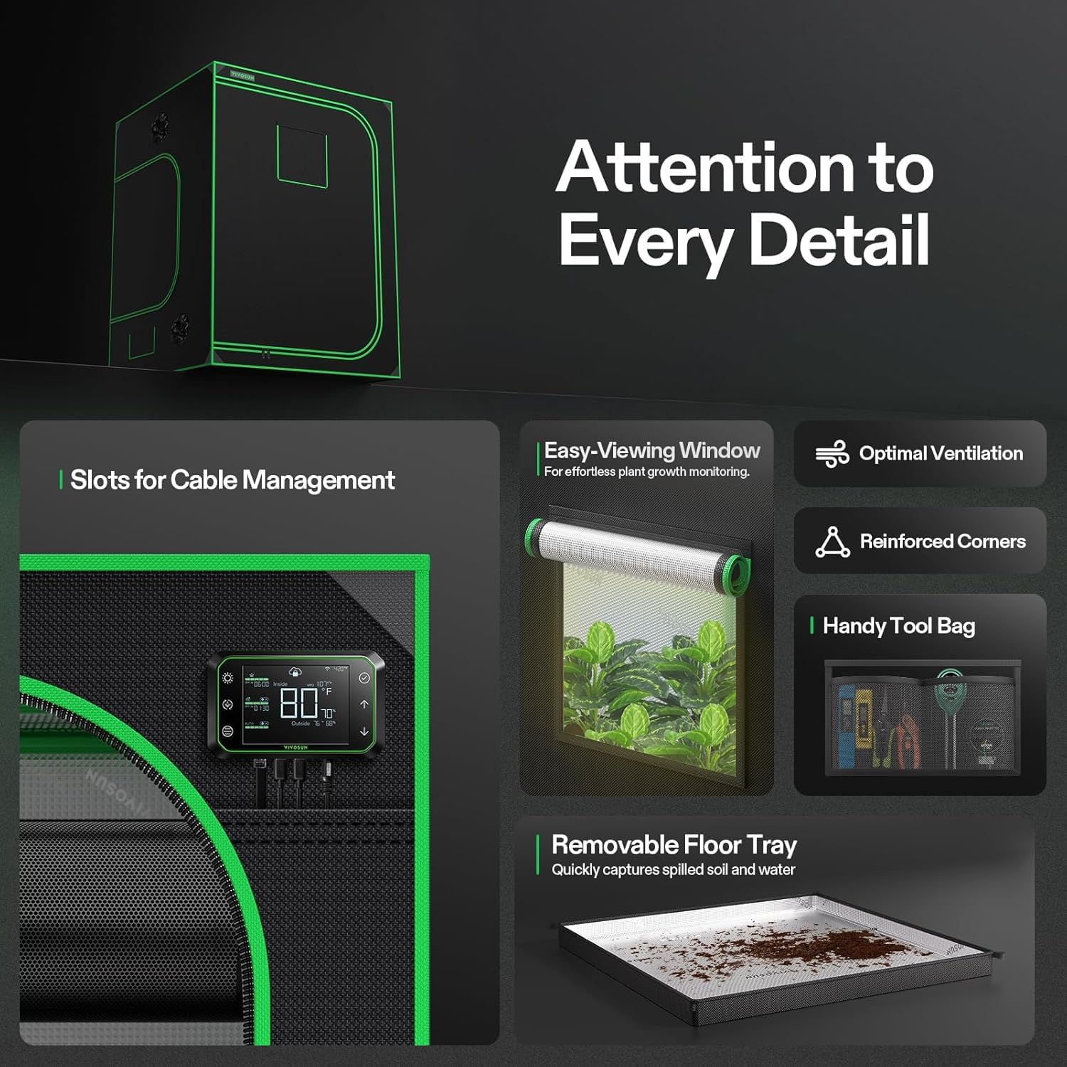 Thumbnail 5 de VIVOSUN Tenda da Coltivazione 150x150x200 cm 🌿