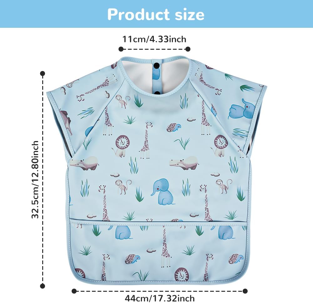 Thumbnail 1 de Vicloon Baby Bibs with Short Sleeves (Zoo) – Waterproof, Easy-Wipe Feeding Bib for 6–12 Months