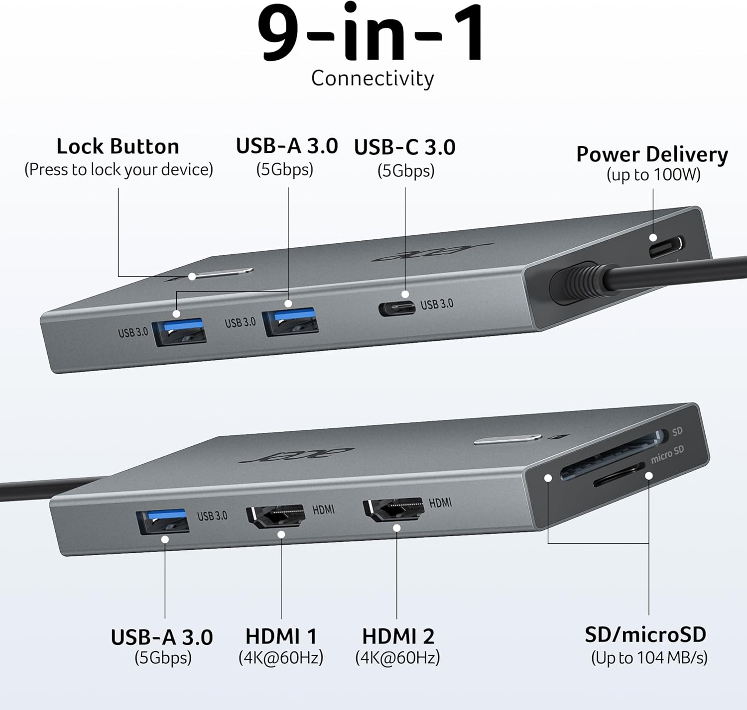 Detalle 2 de acer USB C Docking Station 9‑in‑1 100W