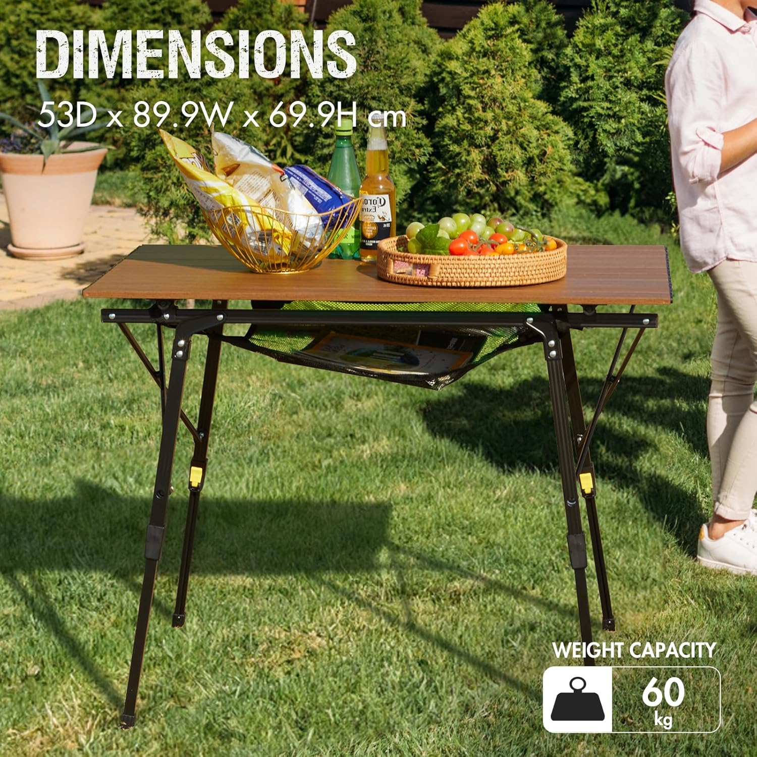 Detalle de PORTAL Campingtisch faltbar, höhenverstellbar aus Aluminium 90 × 53 cm – leichter Klapptisch für 4 Personen