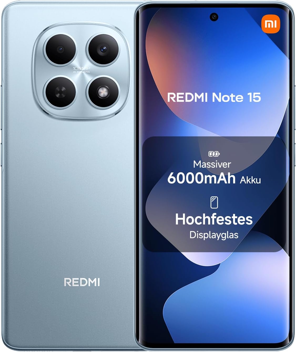 XIAOMI Redmi Note 15 – Smartphone mit großem Akku, 108 MP Kamera und IP64-Schutz (8+128 GB) in Glacier Blue