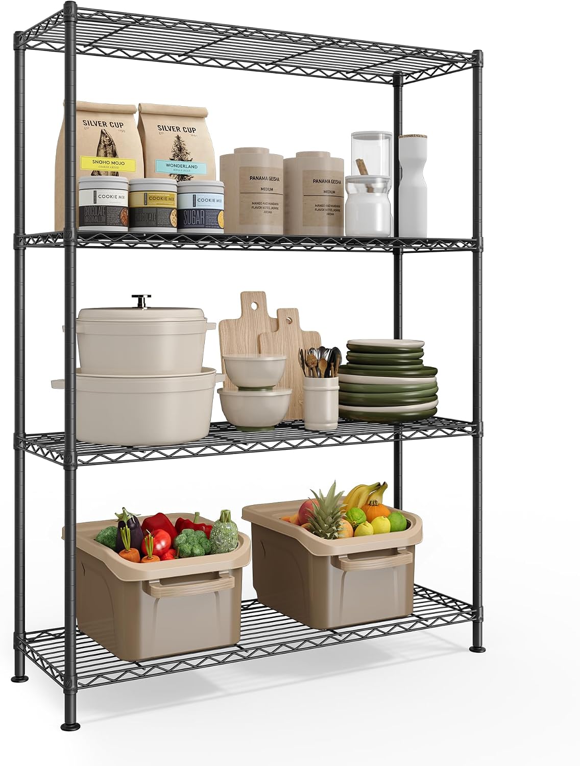 SONGMICS Storage Shelf, 4-Tier Metal Garage Shelving Unit, Adjustable Shelves, 30 x 90 x 121 cm, Ink Black (LGR194BH01)
