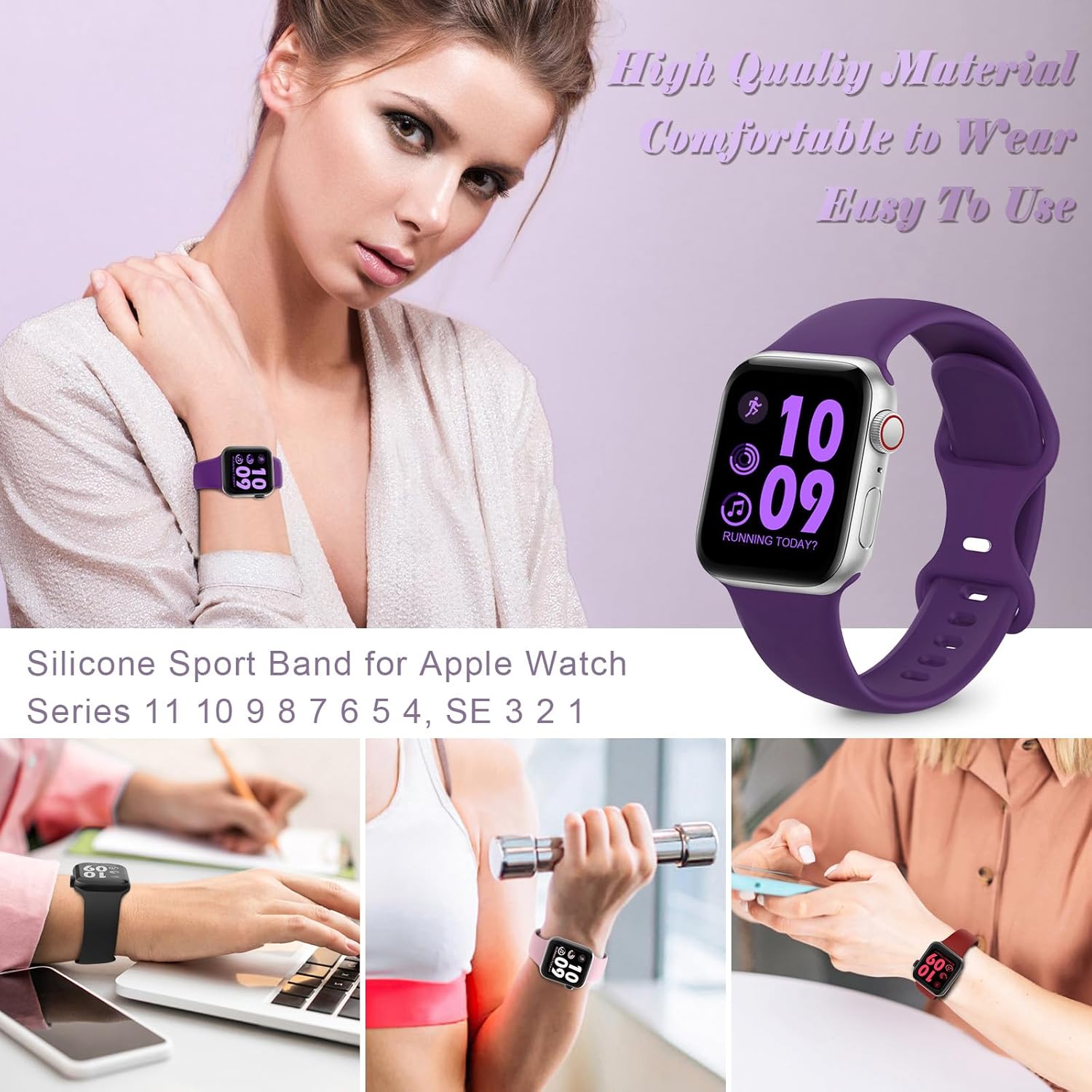 Detalle de DigiHero Silicone Sport Strap for Apple Watch – Navy Blue (38–46mm)