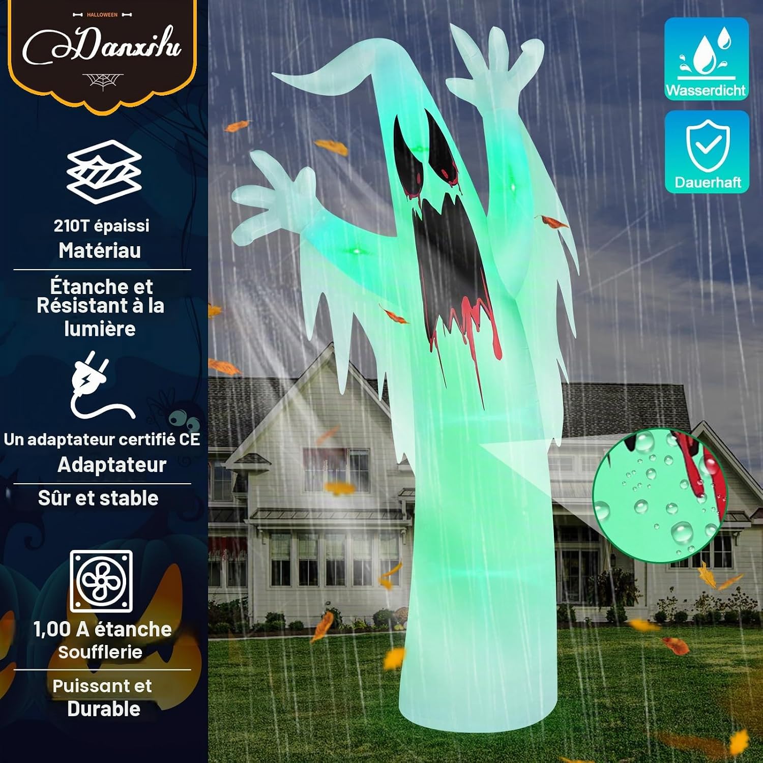 Detalle 2 de Danxilu 12 ft opblaasbare Halloween-geest met ledverlichting in zes kleuren