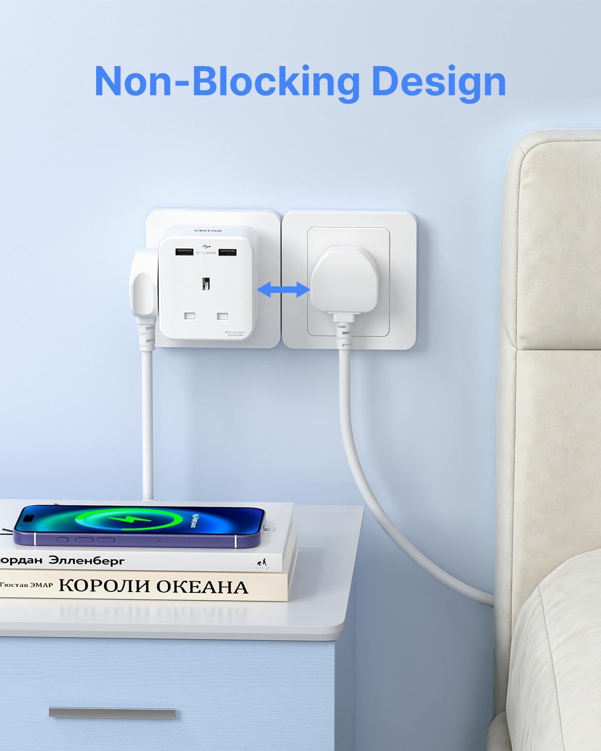 Thumbnail 3 de VINTAR Plug Adaptor with 2 USB and 3-way UK 13A socket extension (White)