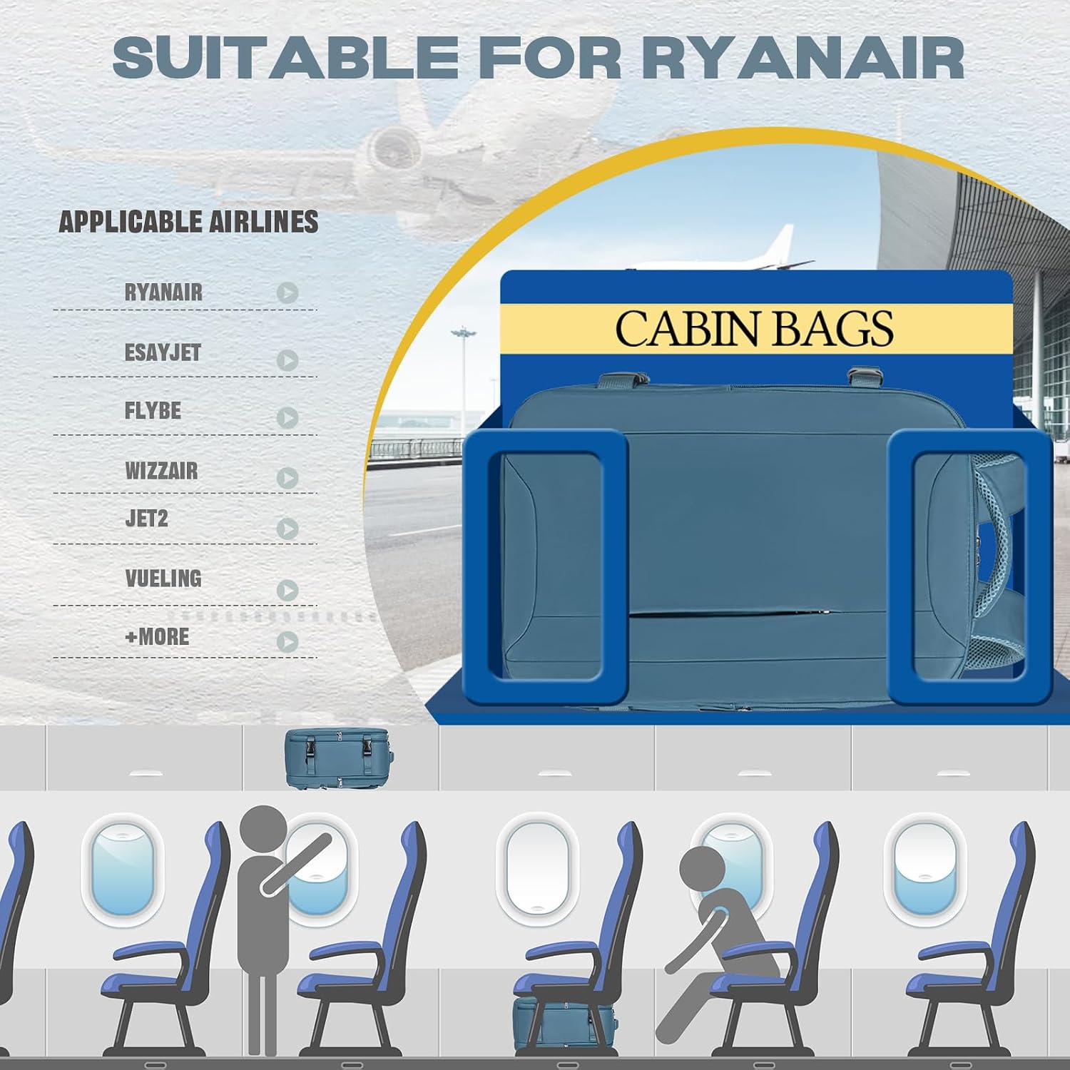 Detalle 2 de VMIKIV Zaino 40x30x20 cm per Ryanair, 24 L e scomparto per portatile da 14 pollici