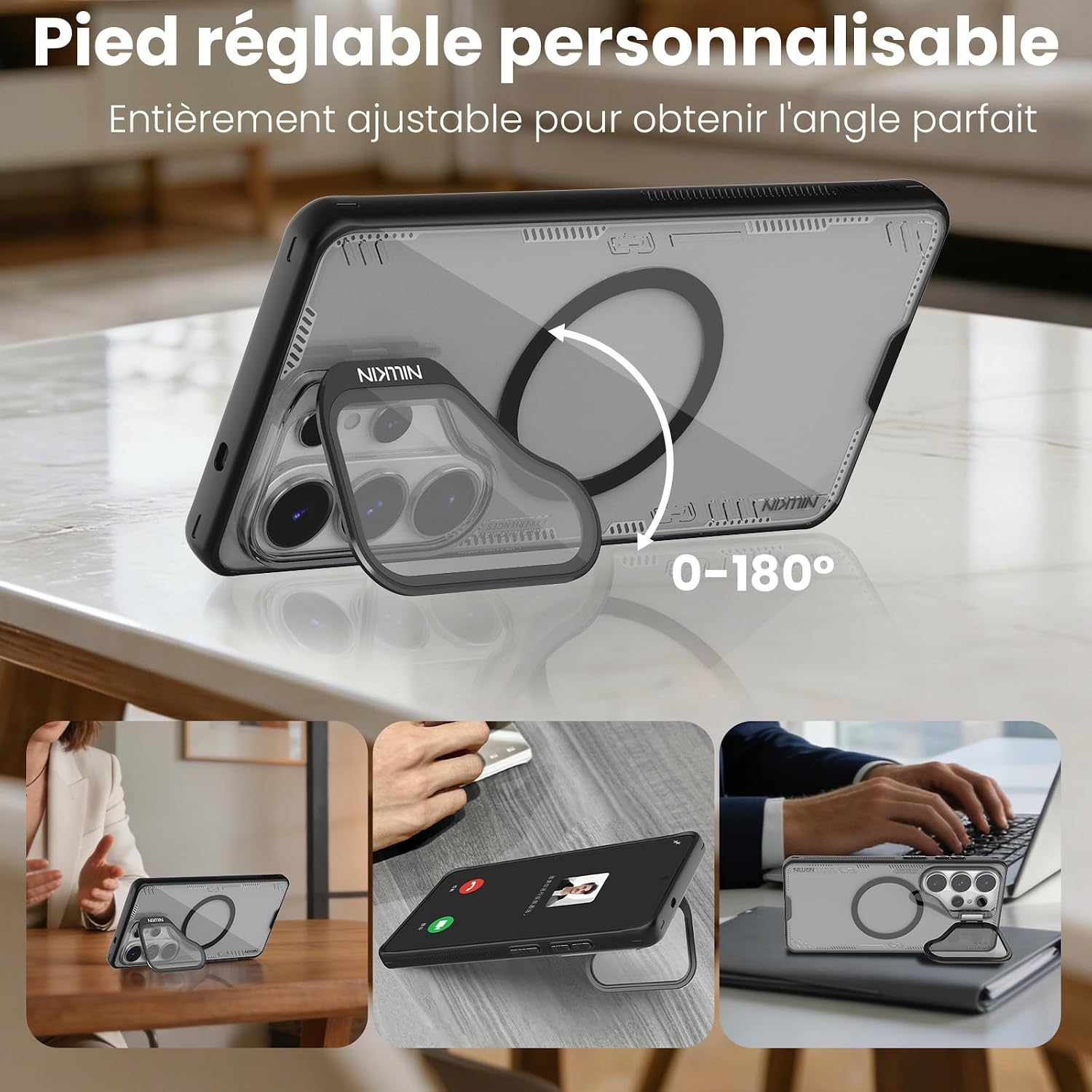 Thumbnail 1 de Nillkin Iceblade Magnétique pour Samsung Galaxy S26 Ultra (boîtier transparent, support intégré, coque noire)