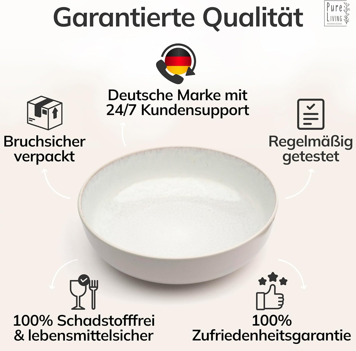 Detalle 2 de Steingut Servierschüssel Ibiza – Großes Serving Bowl aus Steinzeug, TESTSIEGER in Beige