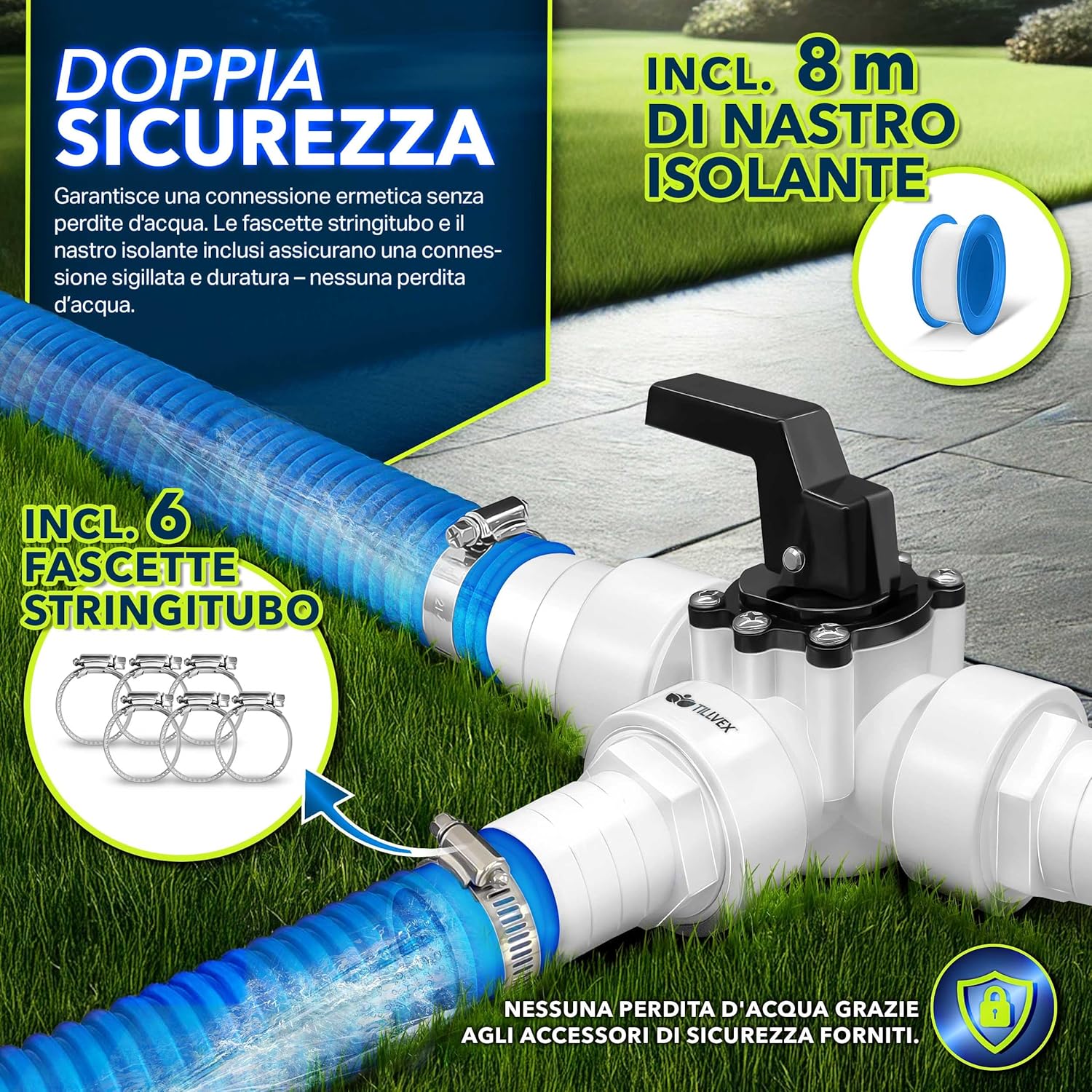 Detalle 2 de tillvex® Bypass Set piscina 12 pezzi Ø 32/38 mm