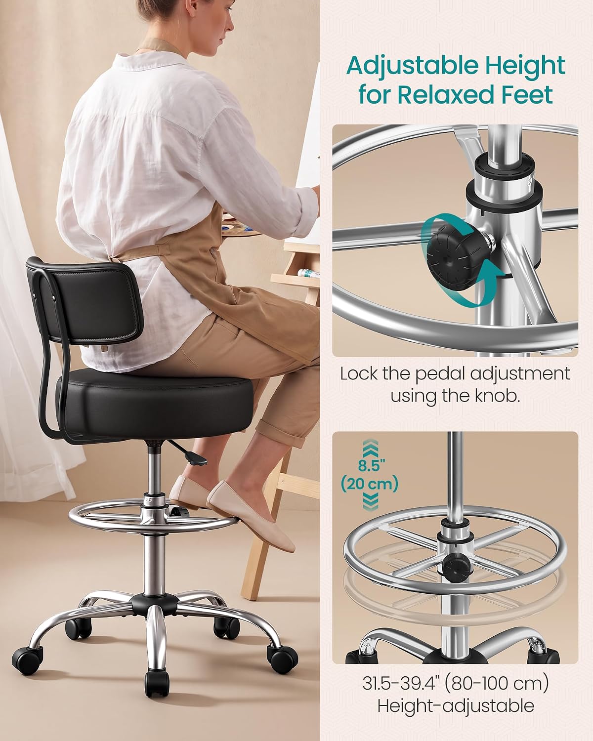 Detalle de SONGMICS Drafting Chair in PU Leather