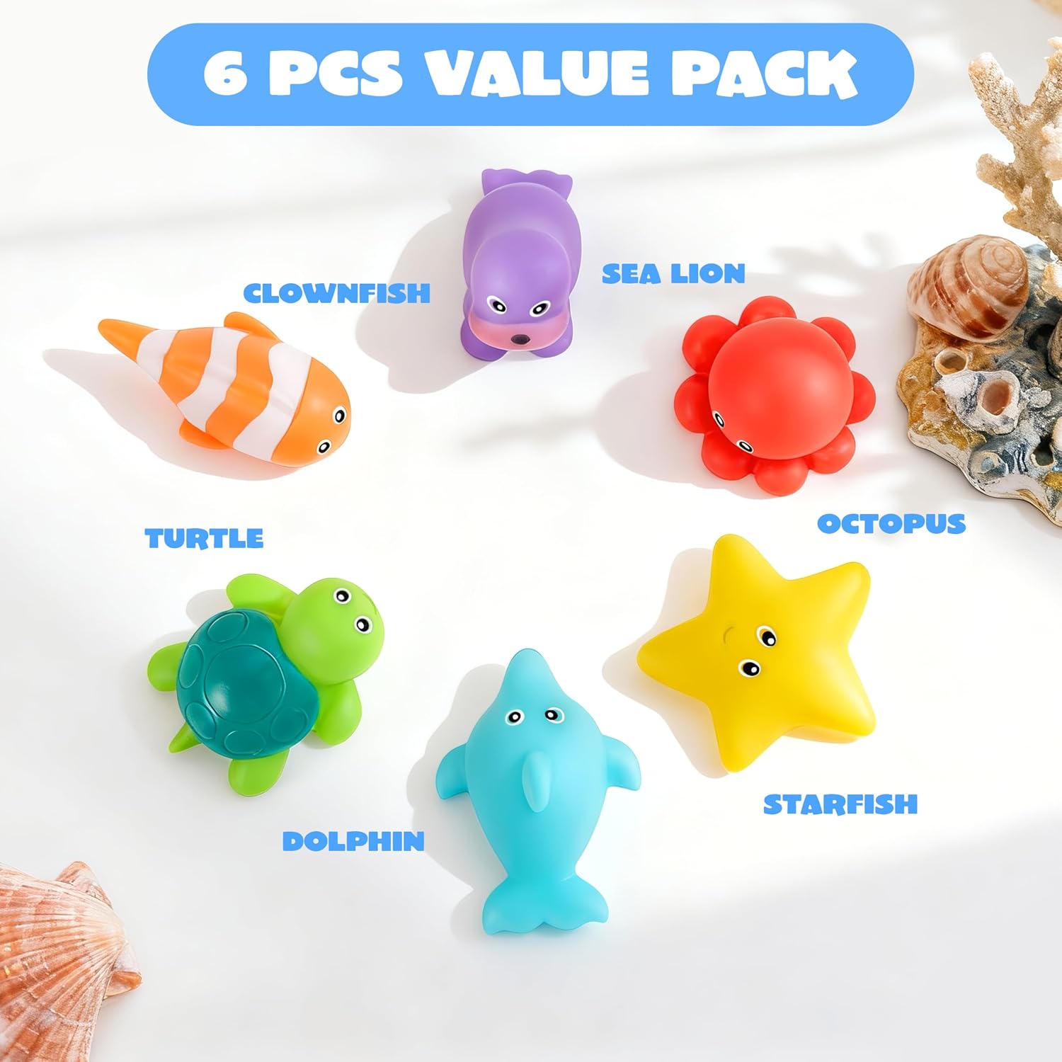 Detalle de JOYIN 6 Pcs Sea Animal Bath Toys: Sealed, No-Hole, Mold-Free, Soft Water Vehicles for Kids