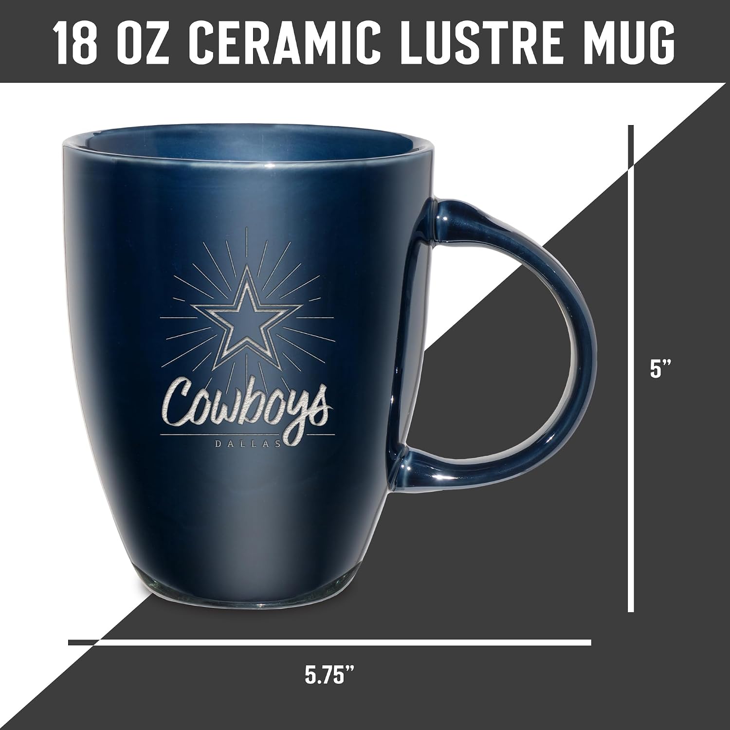 Detalle de Rico Industries NFL Football Sunburst 18oz Laser Engraved Ceramic Lustre Mug