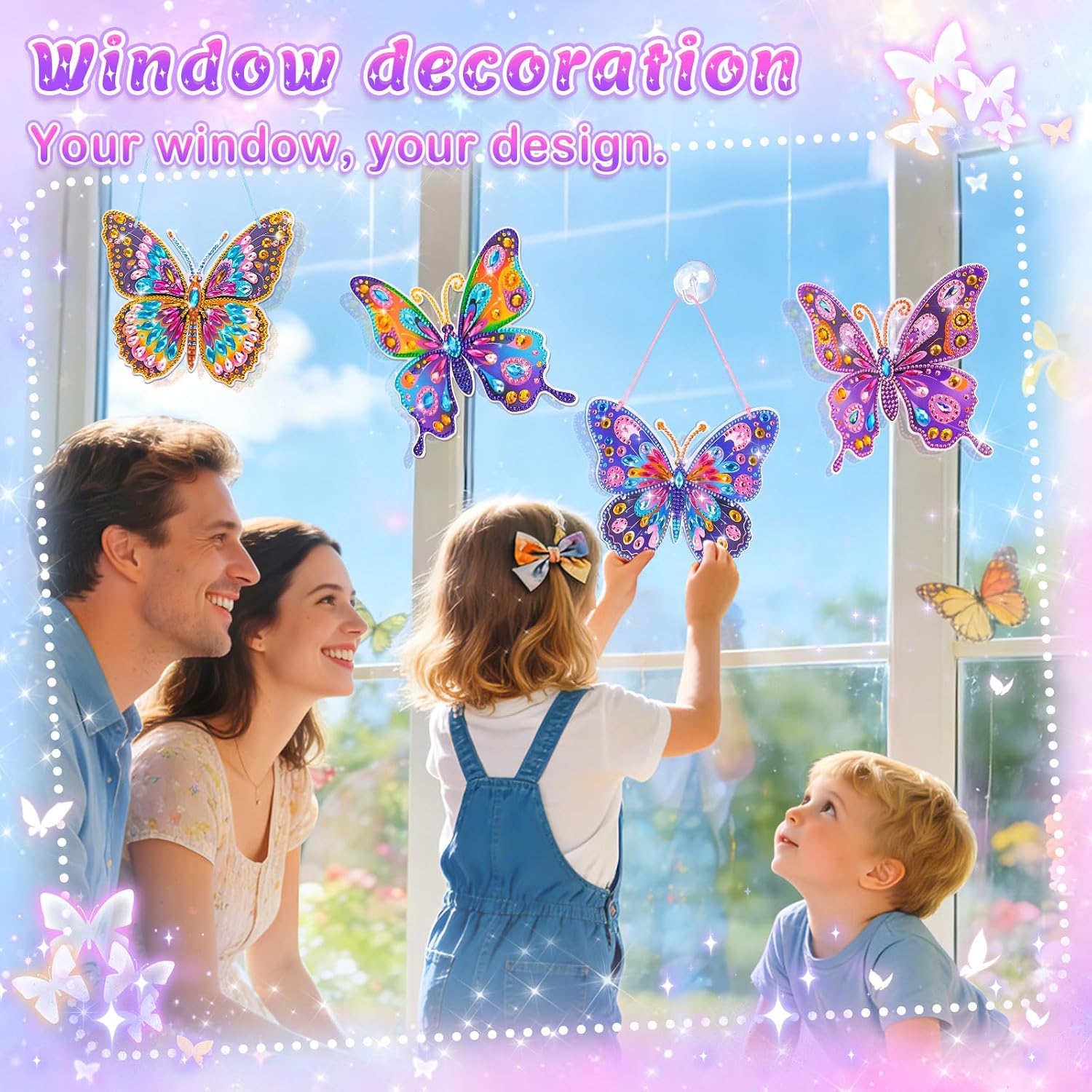 Detalle 2 de Gifts for 5–12 Year Old Girls: 3D Butterfly Diamond Painting Sun Catcher Kit for Window Decoration