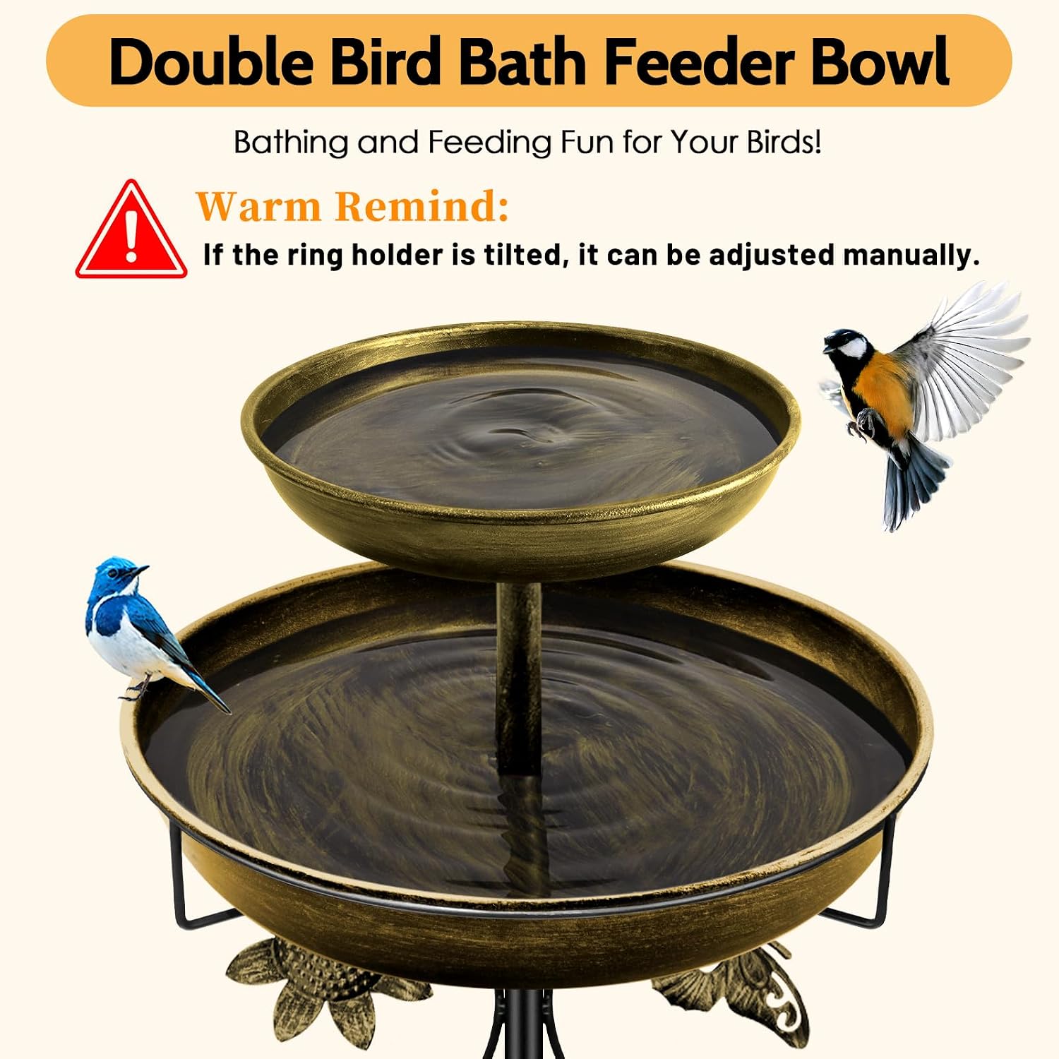 Detalle 2 de Metal Bird Bath for Outside, 42In Double Vintage Freestanding Birdbaths & Birdfeeder (Antique Golden)