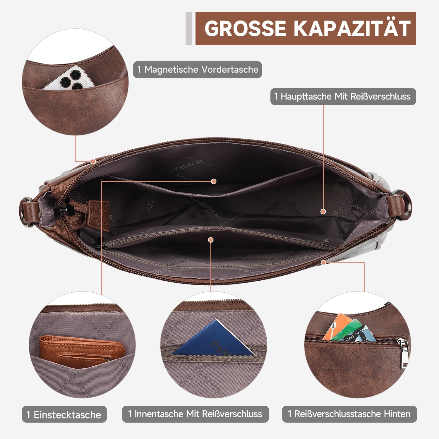 Thumbnail 3 de APHISON Klein Crossbody Bag mit breitem Gurt – vegane Umhängetasche mit Kartenfach