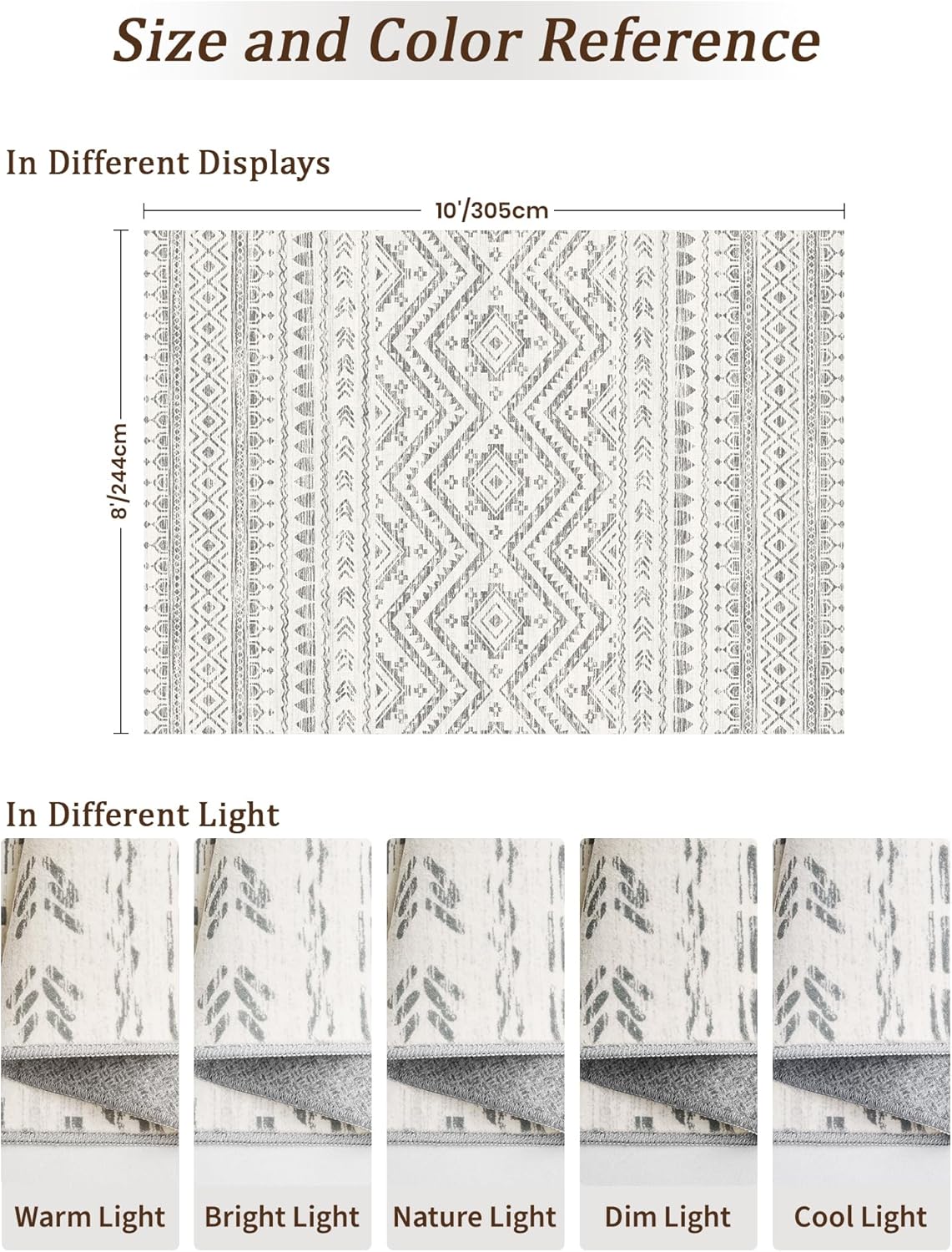 Detalle 2 de Miukiki 8x10 Moroccan Washable Area Rug with Non-Slip TPR Backing (Low Pile, Grey)