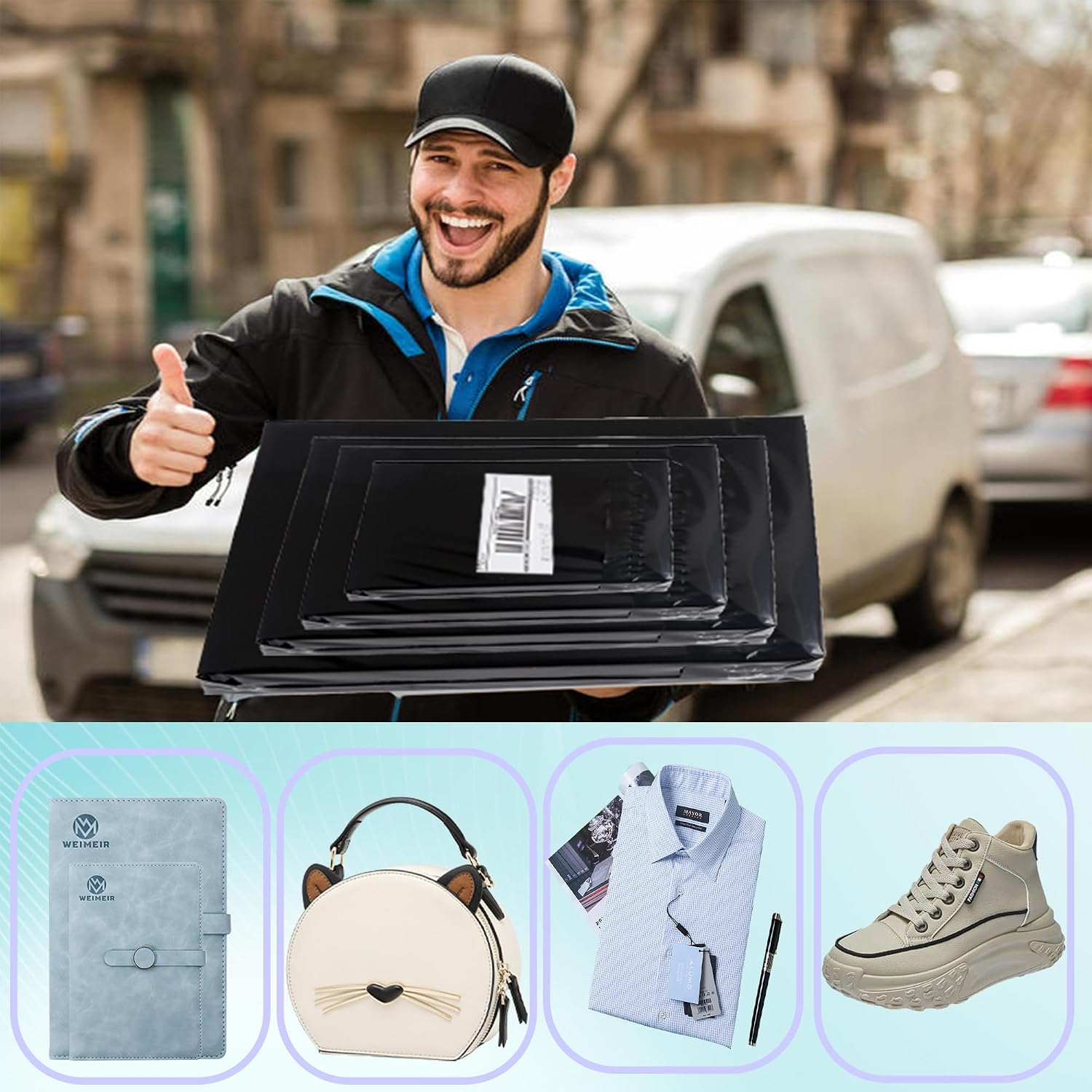 Thumbnail 5 de HVDHYY Black Mixed Postage Bags 100pcs • Self-Seal, Waterproof & Tear-Resistant