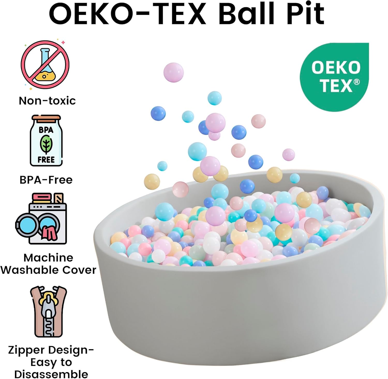 Thumbnail 4 de Zedachica Memory Foam Ball Pit for Toddlers (1-3) – Grey, Soft Sponge Ball Pool, 35.4'' x 11.81'' (NO balls)