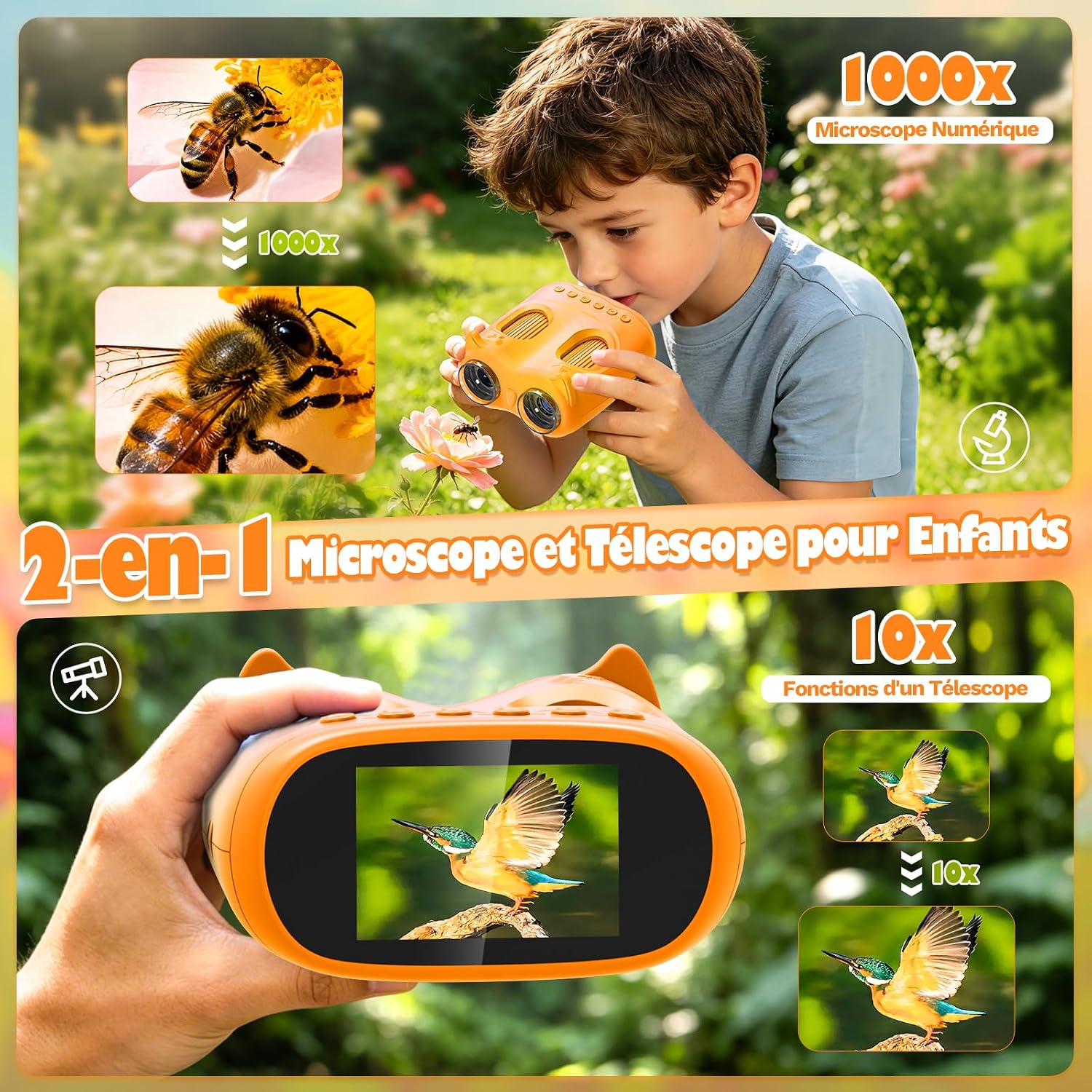 Detalle de ASPOVEN 2 en 1 : Microscope et Télescope Numérique pour Enfant – 1000x avec Écran HD 2,0 pouces