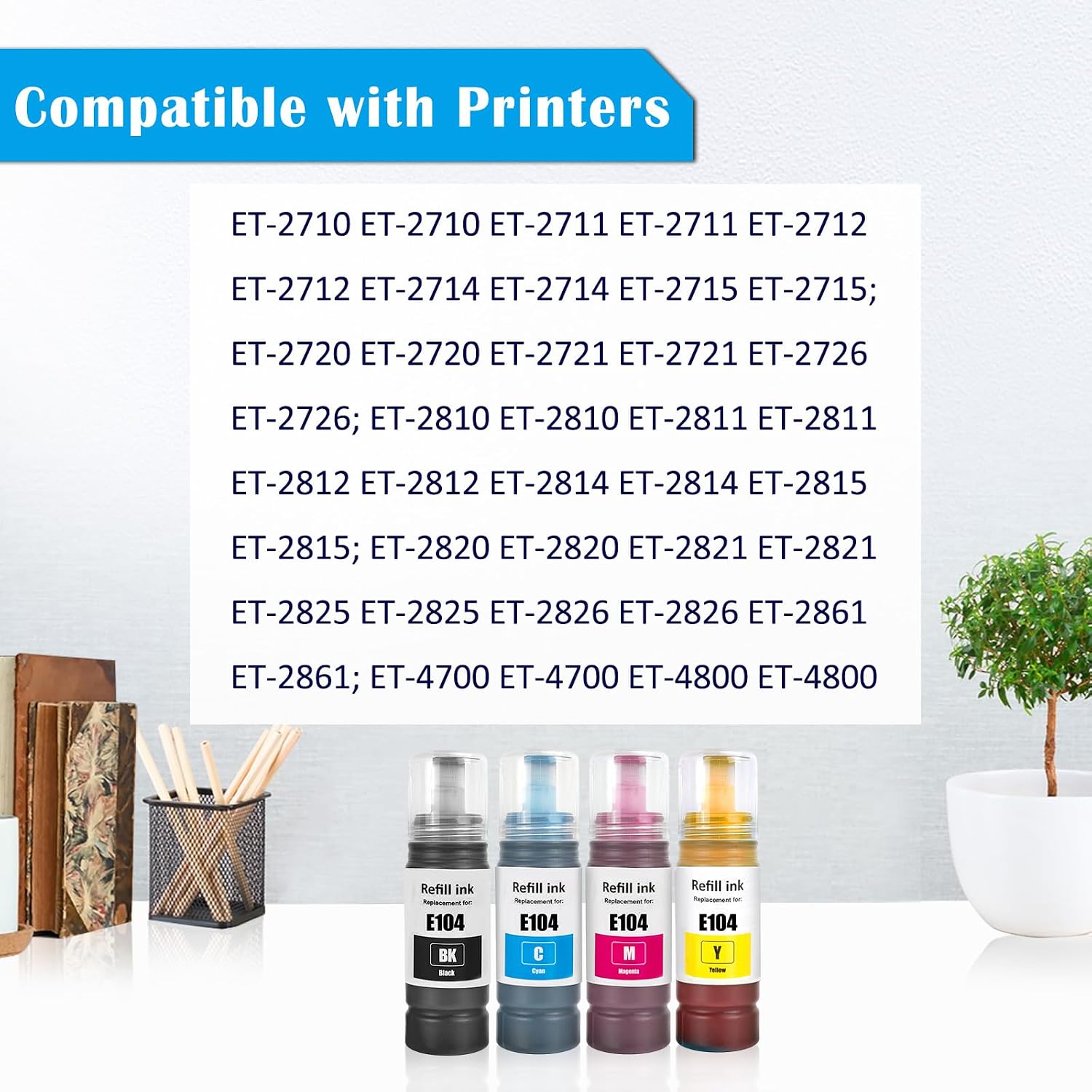 Detalle de TOPRINT E104 flacone inchiostro compatibile 4 colori per stampanti serie ET-2710/ET-4800