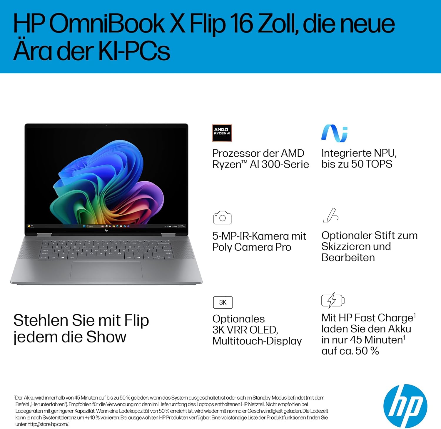 Thumbnail 1 de HP OmniBook X Flip 2-in-1 mit AMD Ryzen AI 5 340, dedizierter NPU (50 TOPS) und 16-Zoll Touch-Display