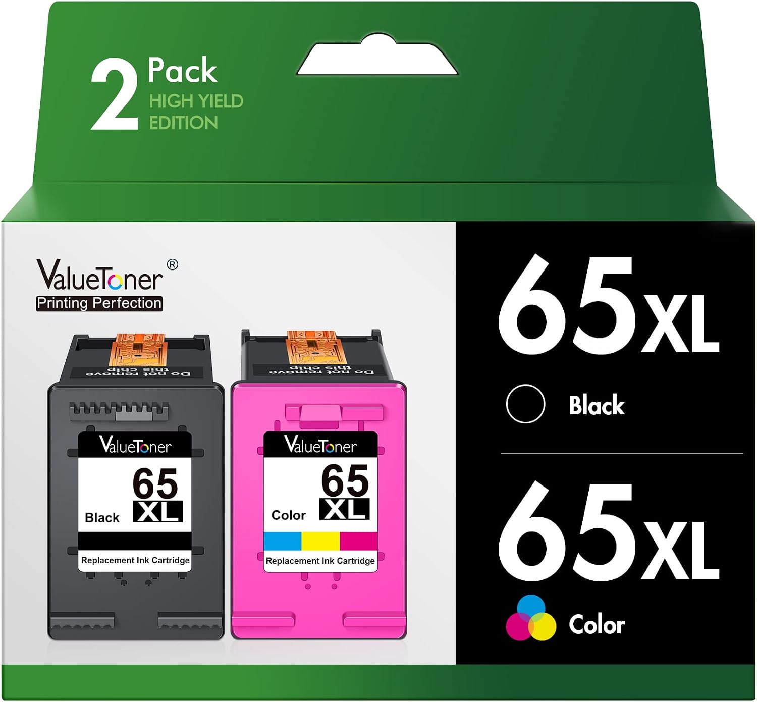 Detalle de Valuetoner 65XL Remanufactured Ink Cartridges, 2-Pack Black and Tri-Color