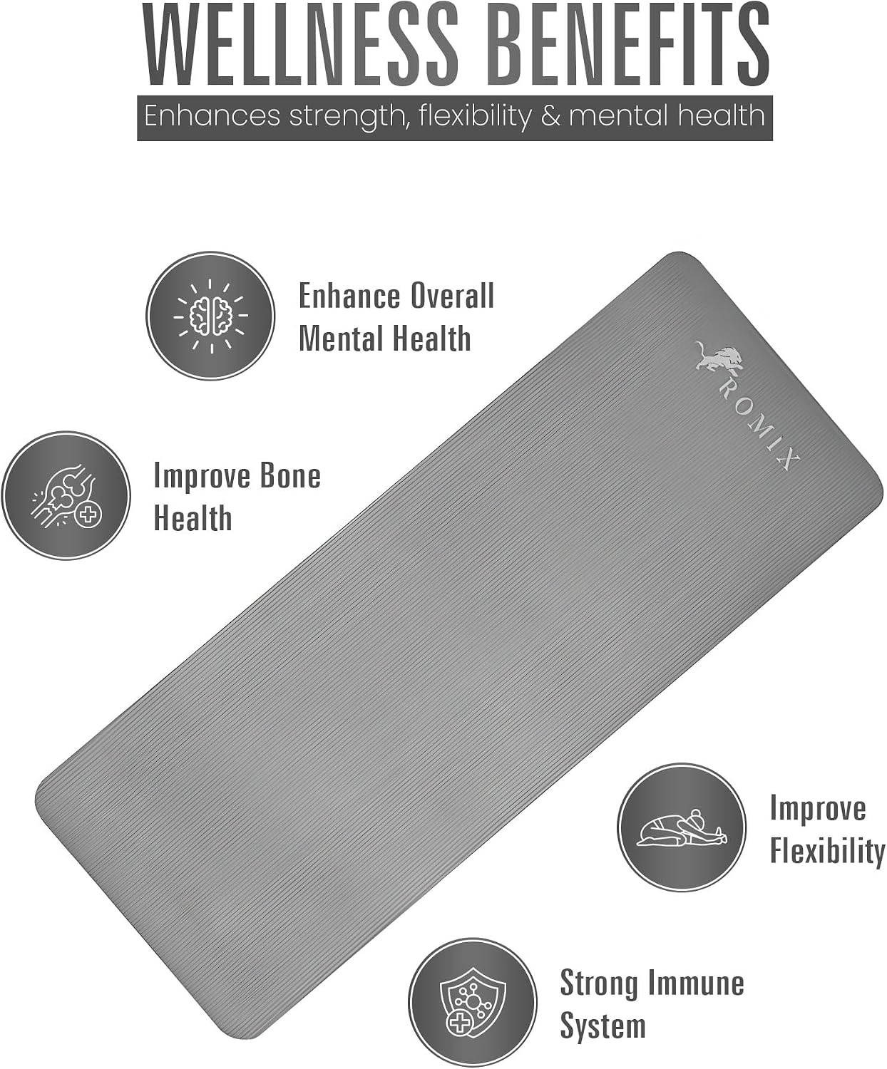 Detalle de ROMIX Yoga Mat Thick 10mm: Non-Slip 180x60cm Foam Exercise Mat
