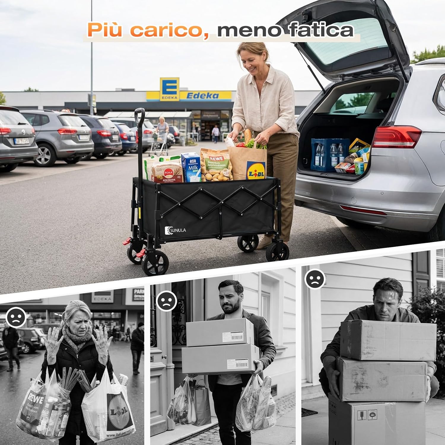 Thumbnail 1 de SUNULA Carrello pieghevole piccolo 80L da 100 kg con freni, 5,8 kg, nero