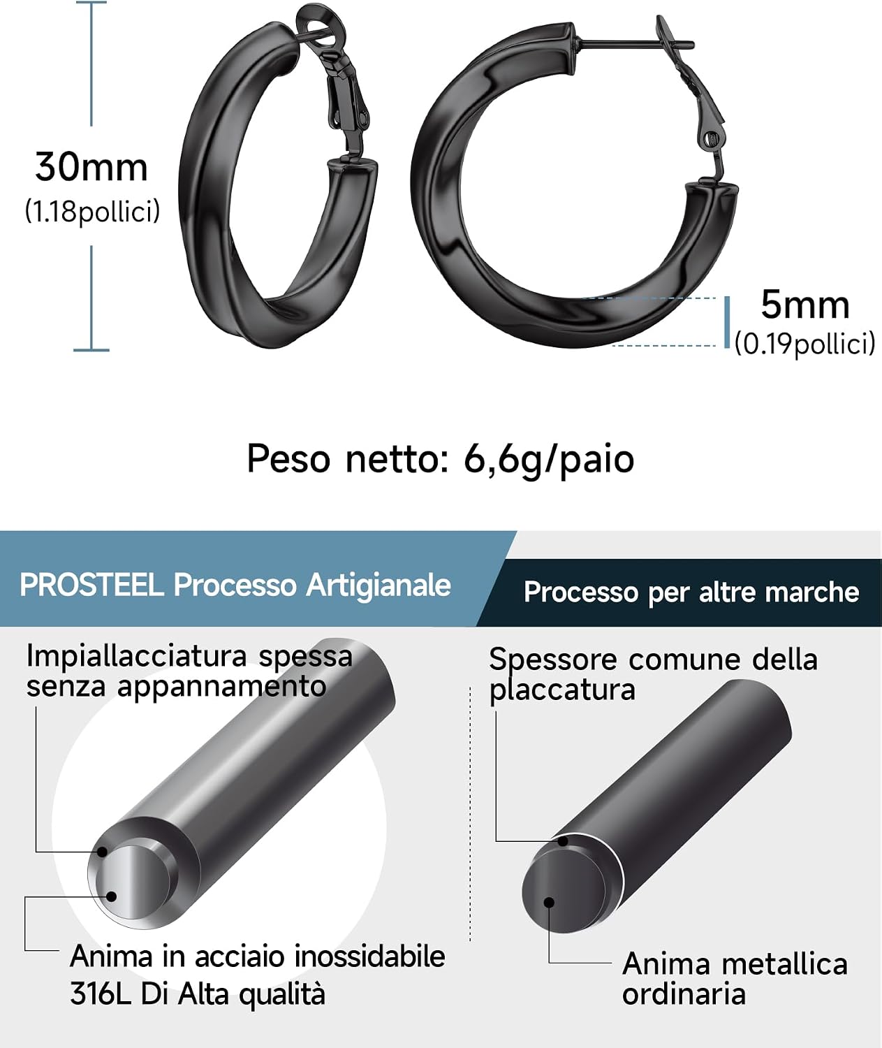 Thumbnail 6 de PROSTEEL Orecchini a Cerchio Vuoto 30/40/60/80 mm – Oversize Y2K con Collonna di Torsione
