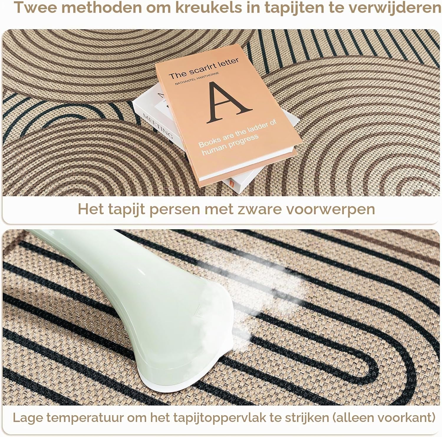 Detalle de VSIWB rond vloerkleed 120 cm, polyester met jute-look en antislip