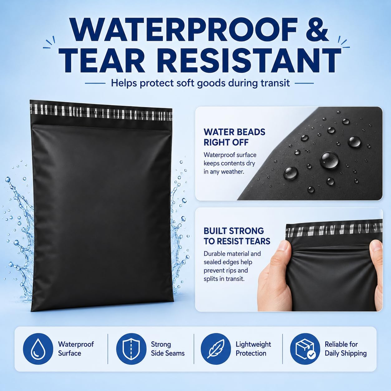 Detalle 2 de Fuxury FU2021826 Large Poly Mailers, 14.5 x 19 in, Black, Self-Seal