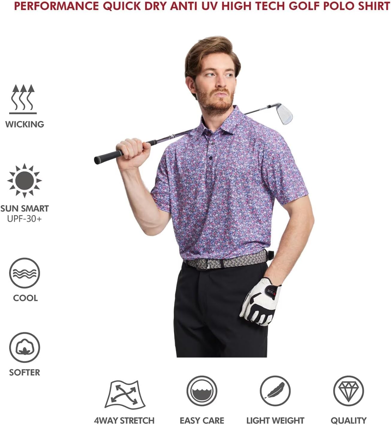Detalle de Golf Shirts for Men Dry Fit Short Sleeve Print Performance Moisture Wicking Polo Shirt