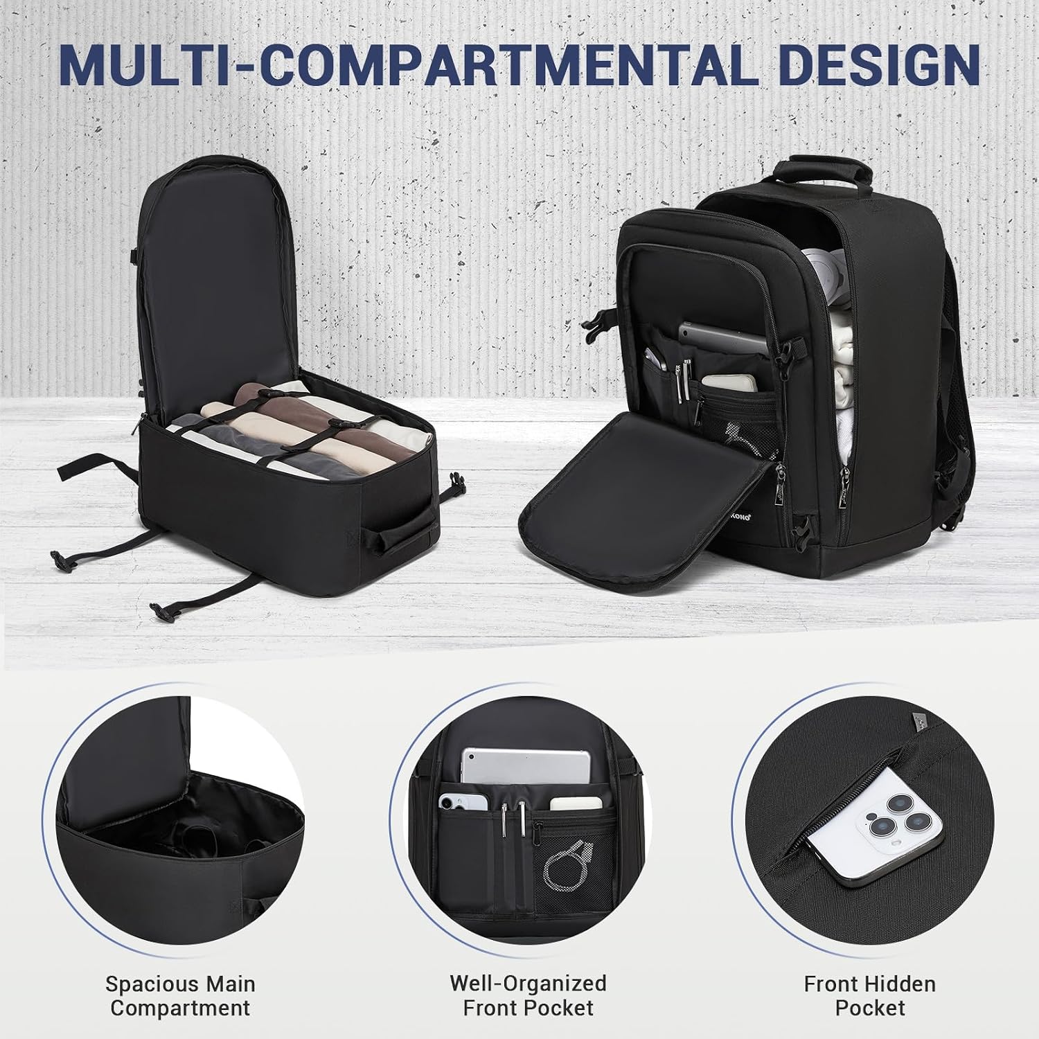 Thumbnail 4 de Kono Ryanair Cabin Bag 40x30x20cm Underseat Travel Backpack (Black)