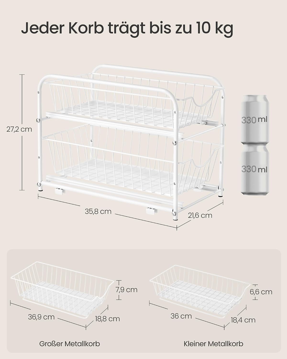 Detalle de SONGMICS Küchen-Organizer KCS017W01V1 mit 2 Ebenen, stapelbar und erweiterbar (mit Metallkörben)