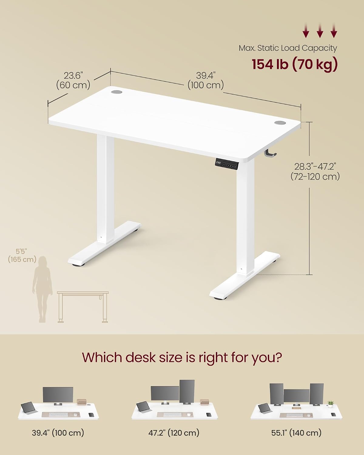 Thumbnail 2 de VASAGLE Electric Standing Desk (LSD310WZ01) – height adjustable home office desk, 100 x 60 cm, 4 memory presets