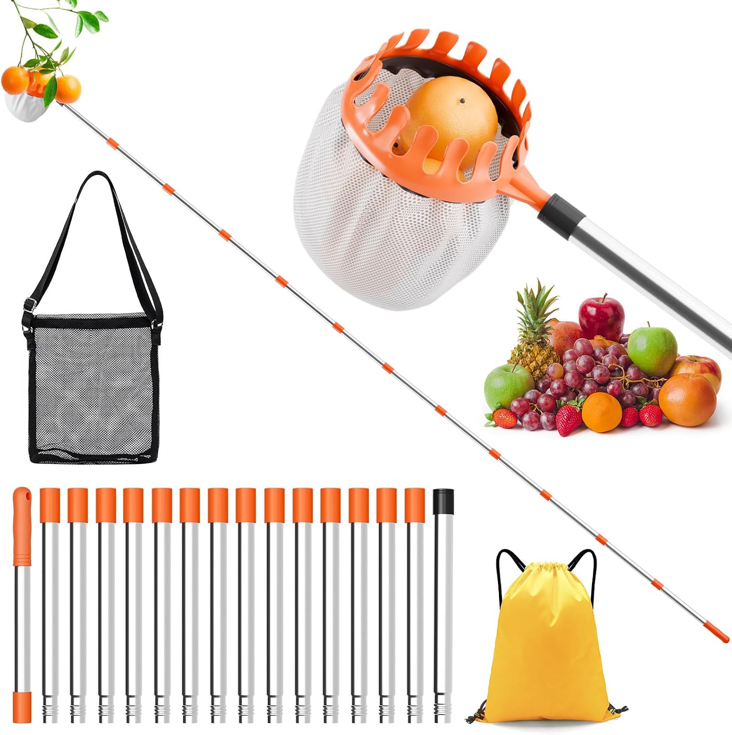 Thumbnail 6 de Apple Picker telescopische fruitplukker met plukzak van 16 cm en steel tot 4,2 m