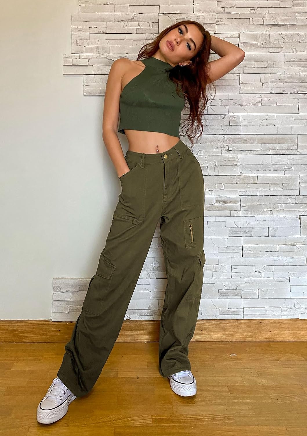 Thumbnail 1 de IVIR Women's Cargo Pants, High-Waisted Wide Leg with 7 Pockets