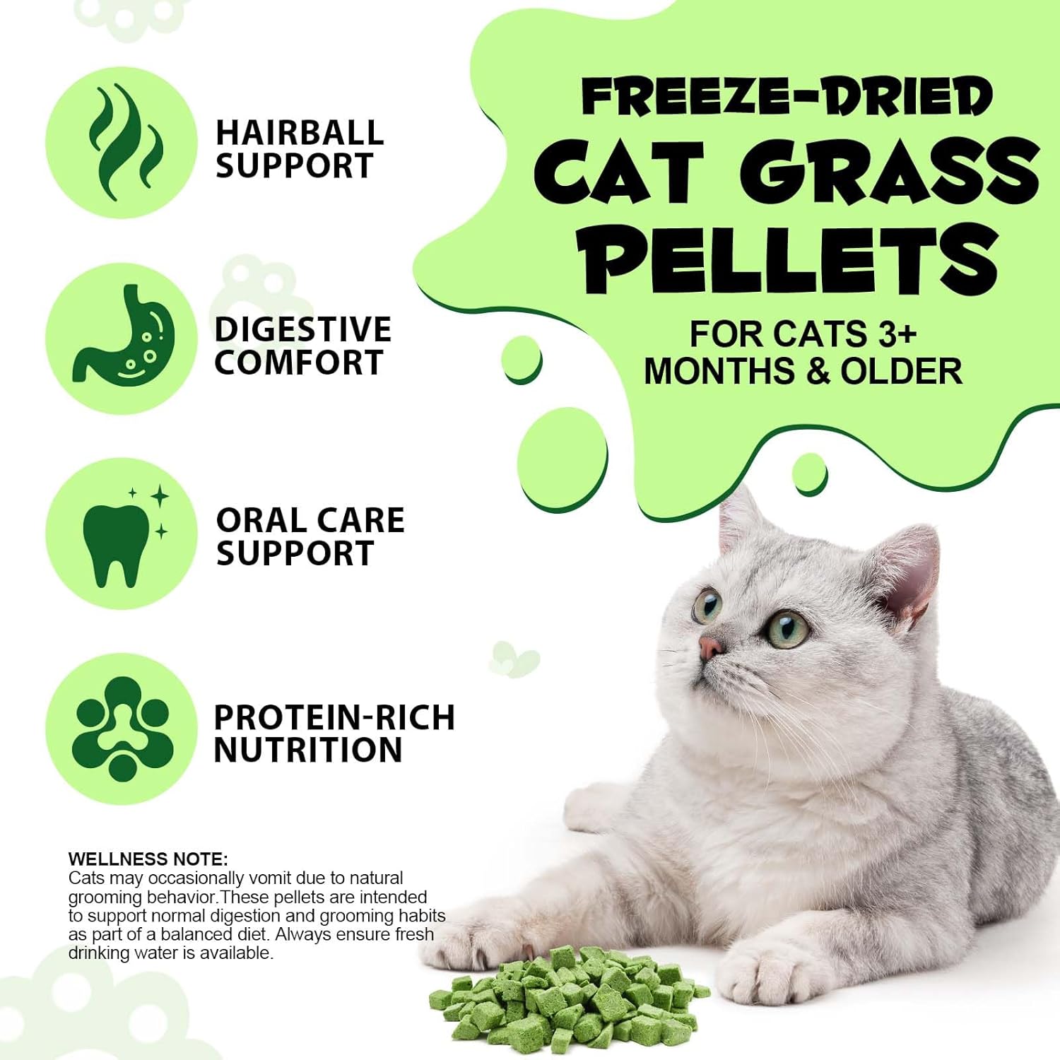 Detalle de Katzengras Snacks für innen mit Huhn & Fischöl (80 g, gefriergetrocknet) – für Verdauung, Haarballen & frischen Atem