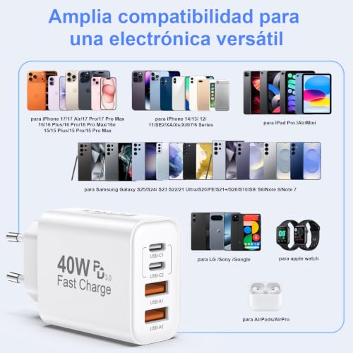 Thumbnail 6 de BSTOEM Cargador USB-C 40W 4 Puertos - 2x USB-C y 2x USB-A (2Pack)