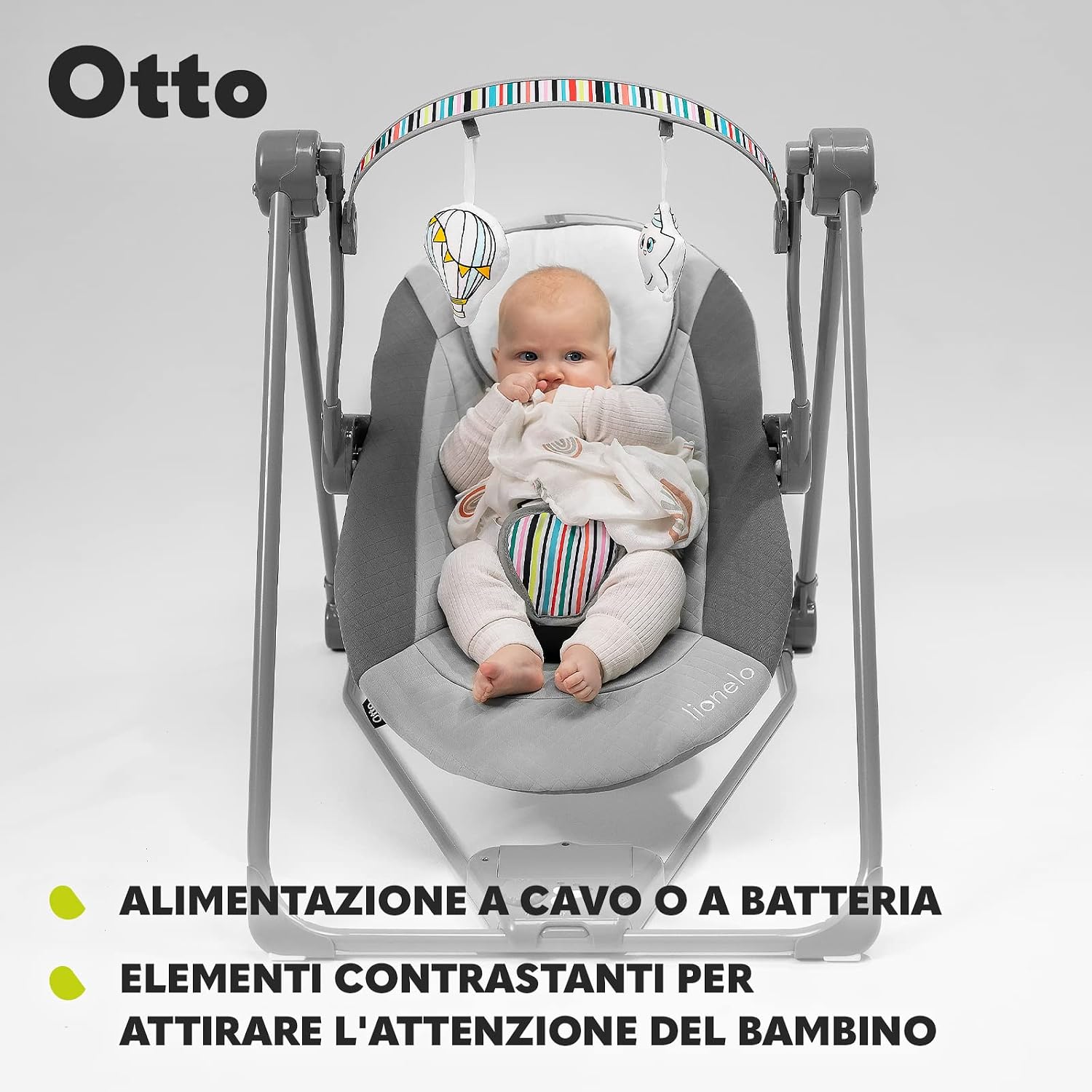 Thumbnail 4 de Lionelo Otto: Dondolo per Neonati e Bambini fino a 9 kg, con 4 Suoni Naturali, 5 Velocità, Cinture a 5 Punti e Posabilità Portatile