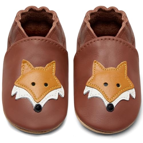 Detalle de IceUnicorn Chausson Bébé en Cuir Souple – Brun Renarde, 12-18 mois