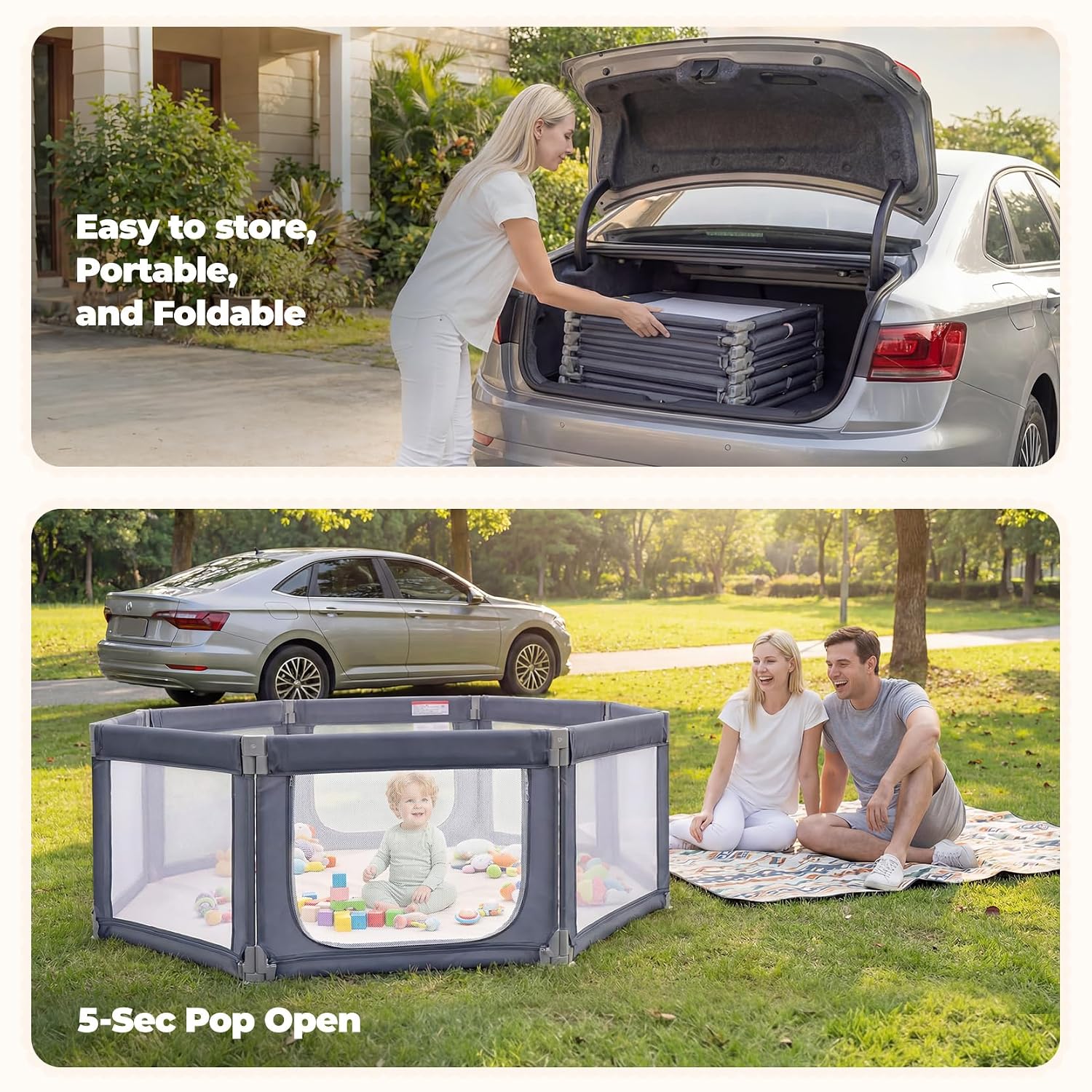 Thumbnail 6 de Kidirect Foldable Baby Playpen, 71" × 69", Gray Mesh, 8 Panels
