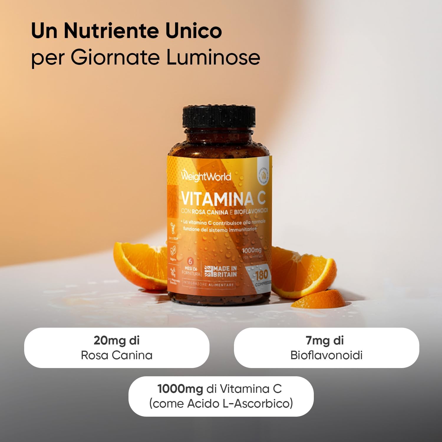 Detalle 2 de Vitamina C 1000mg vegana 180 compresse — integratore 🍊