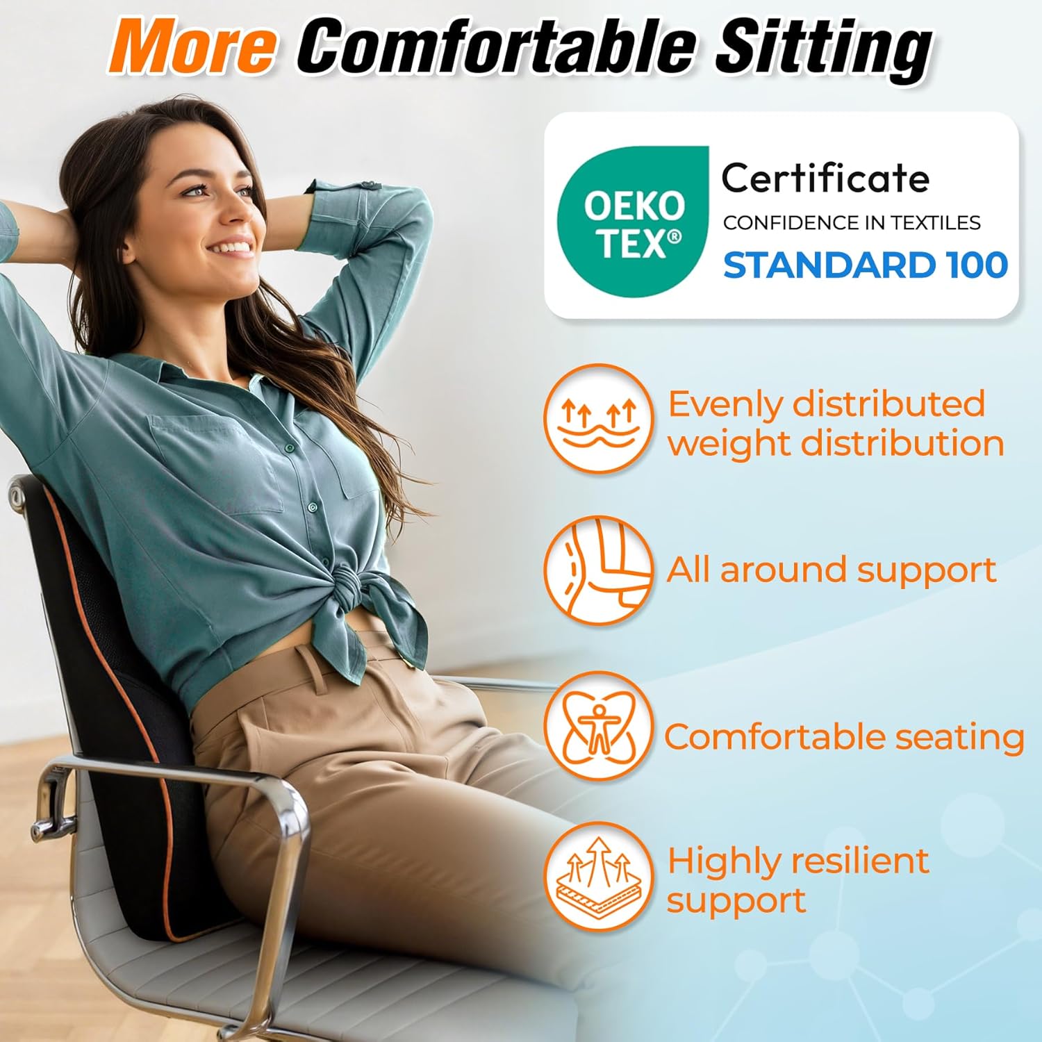 Thumbnail 3 de POOTACK Lumbar Support Cushion (Memory Foam) for Office Chair, Car Seat & Recliner
