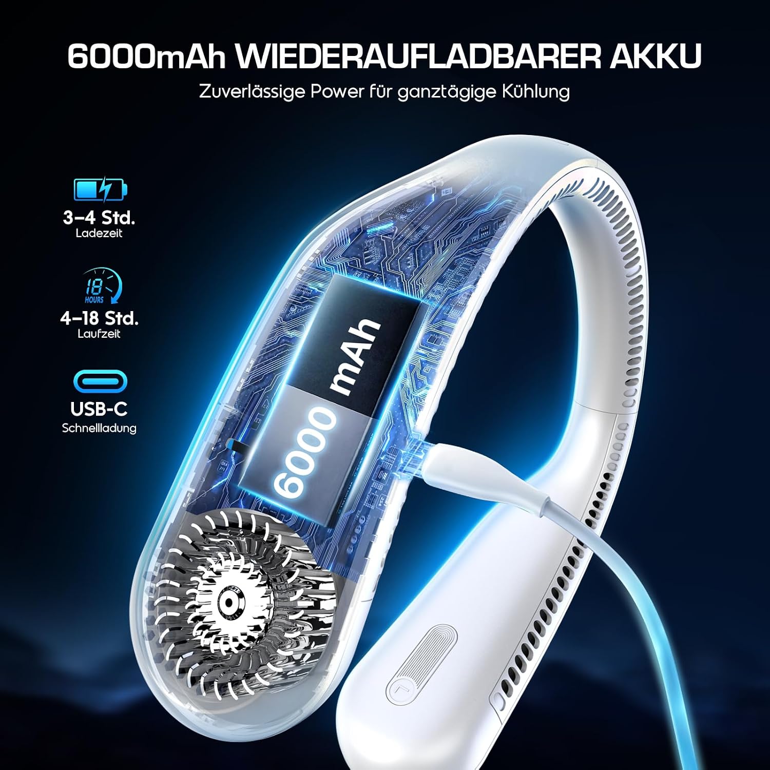 Detalle 2 de Dnenellr Nackenventilator 6000mAh – kabellose Kühlung für unterwegs