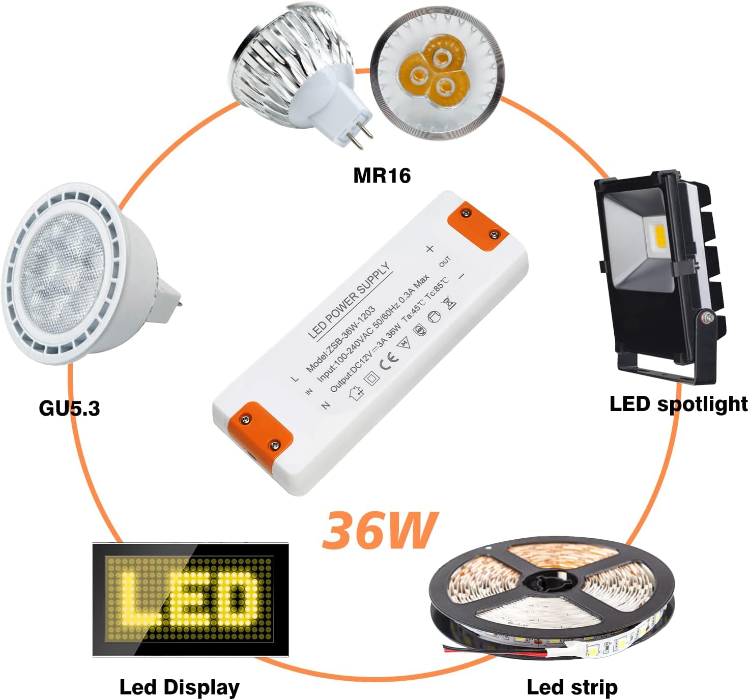 Detalle de ZAKVOP 12V LED-transformator, 24 W en 2 A, voor G4, GU5.3, MR11 en MR16