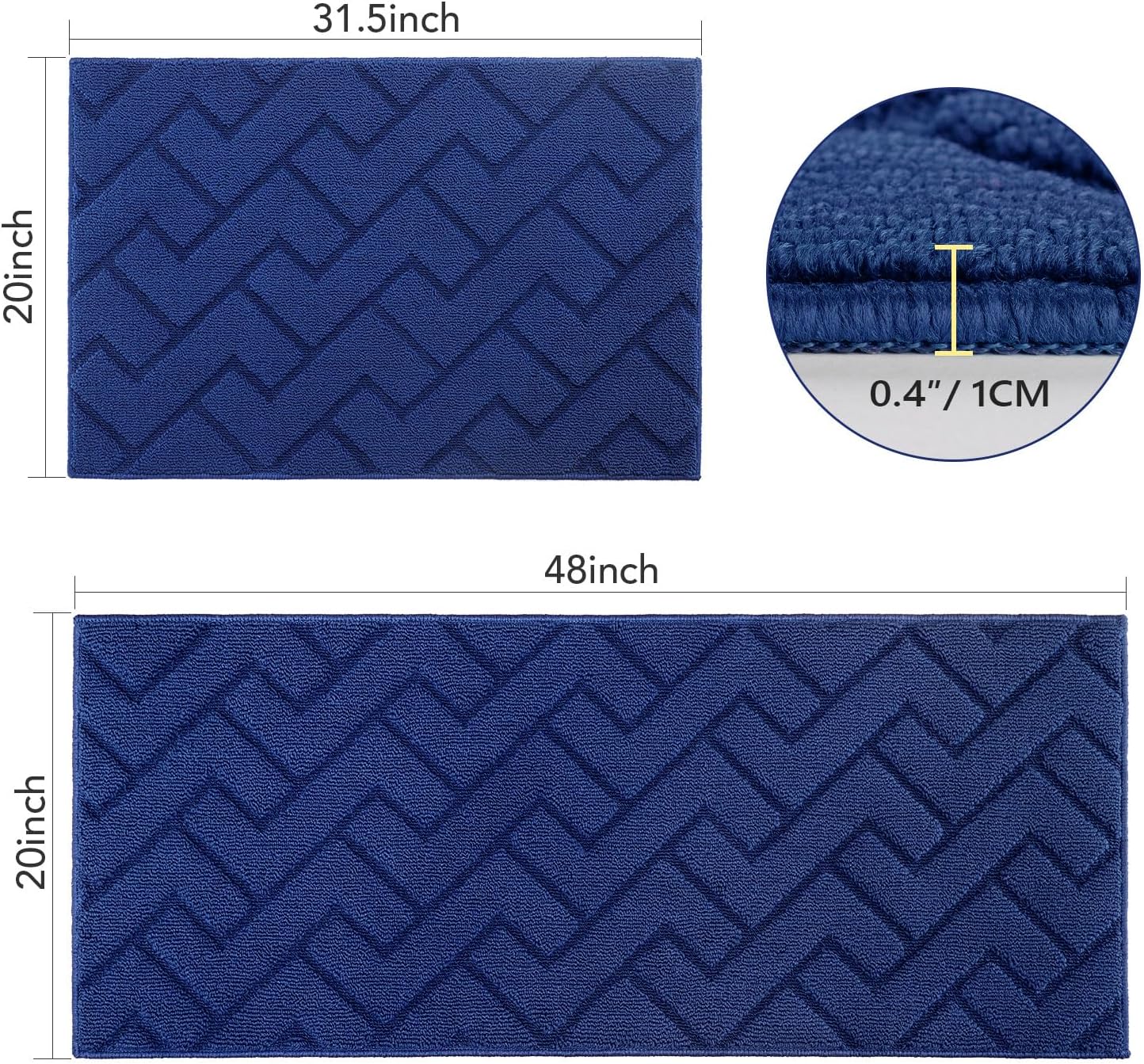 Detalle de hicorfe Kitchen Rugs and Mats Sets (2 Pieces) – Ultra-Absorbent, Non-Slip Polypropylene Mats, Navy