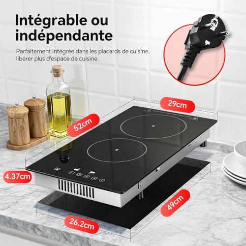 Detalle de SNDOAS Plaque Vitrocéramique 2 Feux – Plaque de Cuisson Électrique 3000W