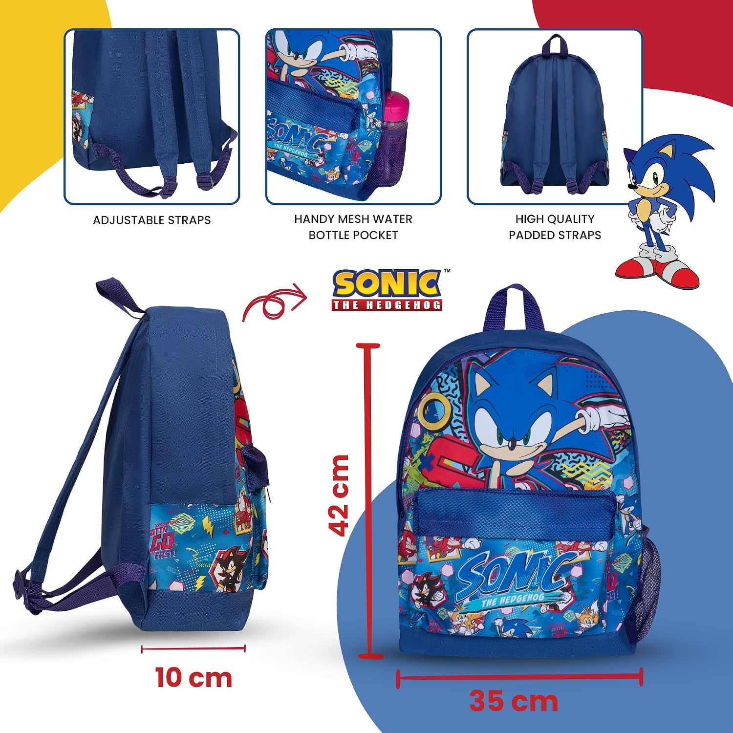 Thumbnail 4 de Sonic The Hedgehog Kids Backpack – Premium Multicolour School Rucksack